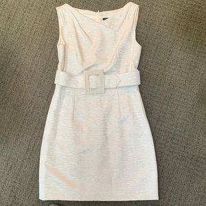 David Meister Ivory White Eggshell Elegant Retro Sheath Dress size 8